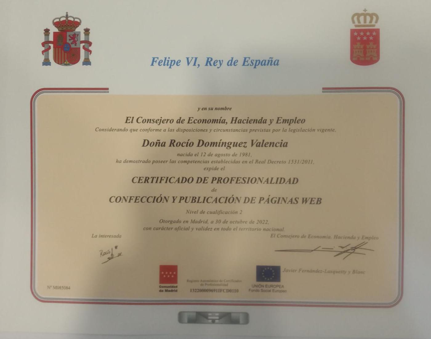 Certificado de Profesionalidad en confección y publicación de páginas web.